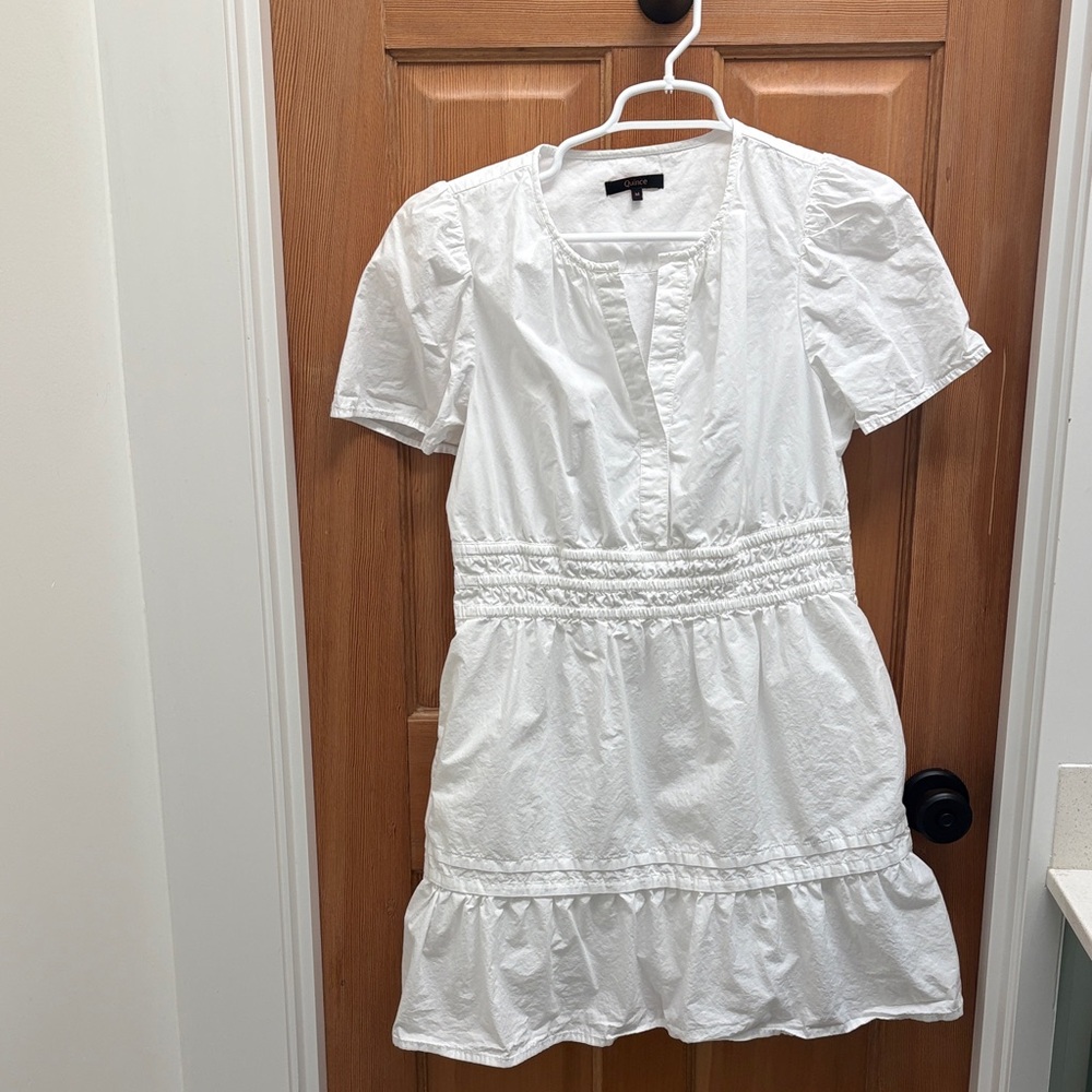 Quince Organic Cotton White Mini Dress with Short Sleeves